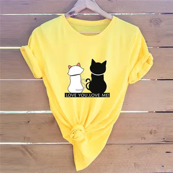 Plus Dimensiune S-5XL Pisica Minunat Print Bumbac pentru Femei T-shirt pentru Femei Cămăși pentru O Gâtului Maneca Scurta de Vara Tricou Top Femei T Shirt
