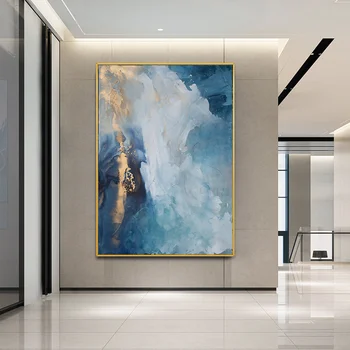 Rezumat Folie De Aur Poster Albastru Ocean Peisaj Nordic Arta De Perete Imagini De Imprimare Canvas Tablou Modern Living Decorul Camerei