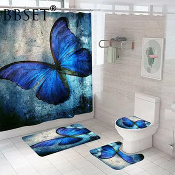 Fluture Perdea de Duș Fermecătoare Mare Fluture Albastru Model Impermeabil Multi-dimensiune Douchegordijn Decor Baie cu 12 Carlige