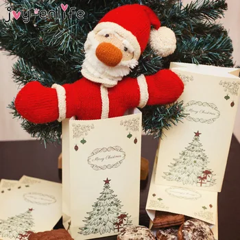 6pcs Crăciun Fericit Pungi de Hârtie Kraft Pungi de Cadouri Bomboane Saci de Copii Cadou de Crăciun de Ambalare Petrecere de Craciun Decor Consumabile