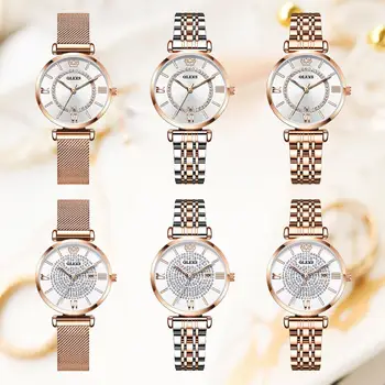 Diamant Femeie Ceas cu Cifre Romane Ceasuri Pentru Lady Rose de Aur Rochie de Femei Inoxidabil Ceas de Lux Auto Data Reloj Mujer