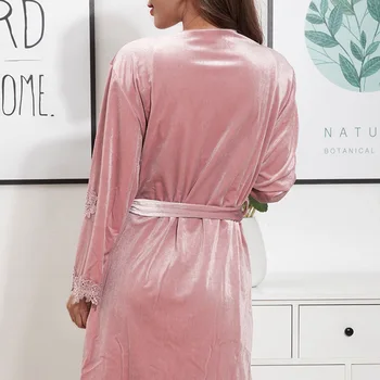 Iarna Catifea Set de Pijama pentru Femei Moale Ține de Cald Sexy Sleepwear 4buc Complet Maneca Curea camasa de noapte, Halat de Baie Lenjerie Costum