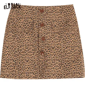 ELFSACK Leopard Singur Buton Casual Vintage Sexy Femei Fusta 2020 Primăvara Nou O Linie de Buzunar Scurt Skinny Femei Fuste de zi cu Zi