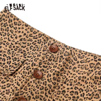ELFSACK Leopard Singur Buton Casual Vintage Sexy Femei Fusta 2020 Primăvara Nou O Linie de Buzunar Scurt Skinny Femei Fuste de zi cu Zi