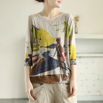 SUFLET DE TIGRU 2020 Primăvară Moda coreeană Doamnelor Bumbac Knitwears Femei Imprimate Epocă Pulovere Streetwear Supradimensionate, Pulovere