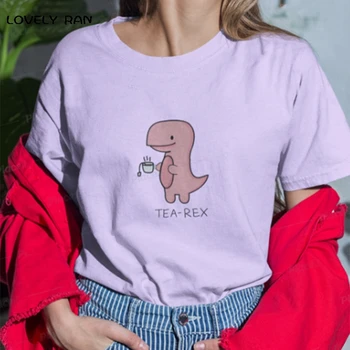 Desene Animate De Imprimare Kawaii Tricouri Femei Roz Dinozaur Verde Cu Maneci Scurte T Shirt Prietenul Stilul O-Gât Dulce De Top De Sex Feminin Tee Vara
