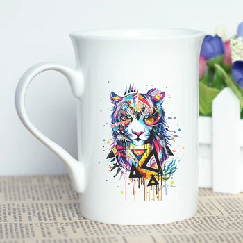 MAYREY Art Bone China Ceașcă de Cafea Tigru de Imprimare Cana de Ceai cu Design Unic, cel Mai bun Cadou Acuarelă Tigru Imagine Cana Cadou Rece