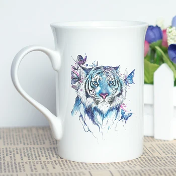 MAYREY Art Bone China Ceașcă de Cafea Tigru de Imprimare Cana de Ceai cu Design Unic, cel Mai bun Cadou Acuarelă Tigru Imagine Cana Cadou Rece