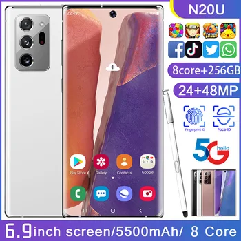 Snapdragon 865+ Galxy N20U Smartphone FullScreen 8-core 256 GB Android 10 Deget Fața ID Camera Dublă 4G Smart Mobile Telefon Mobil