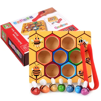 Montessori Jucării de Culoare Cunoaștere 2021 Noi Copii Stup Joc de Bord Clip Mic de Albine Jucării din Lemn pentru Copii de Educație Timpurie
