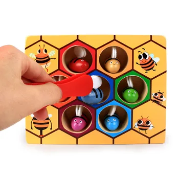 Montessori Jucării de Culoare Cunoaștere 2021 Noi Copii Stup Joc de Bord Clip Mic de Albine Jucării din Lemn pentru Copii de Educație Timpurie