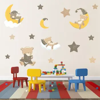 Ins Nordic Star Moon Bear Perete Autocolant pentru Copil Pepinieră Cameră de Desene animate pentru Copii Decorative Autocolante Doodle