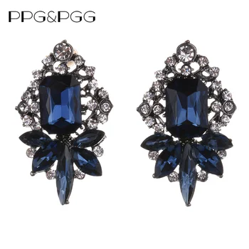 PPG&PGG en-Gros de buna calitate cristal albastru cercel sticlă Nouă declarație de moda Cercei pentru femei