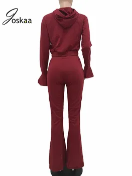 Joskaa 2020 Noi de Iarna Femei Seturi Sexy Streetwear Flare Sleeve Hooded în formă de Clopot Pantaloni Plus Dimensiune Haine de sex Feminin Costume de trening