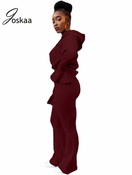 Joskaa 2020 Noi de Iarna Femei Seturi Sexy Streetwear Flare Sleeve Hooded în formă de Clopot Pantaloni Plus Dimensiune Haine de sex Feminin Costume de trening
