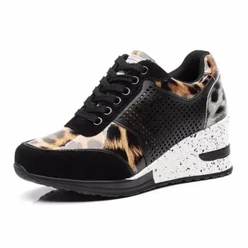 2020 Pană Adidași ochiurilor de Plasă Leopard Design Elegant pentru Femei Pantofi Platforma Femeie de Moda Noua adidași negri Casual zapatos de mujer