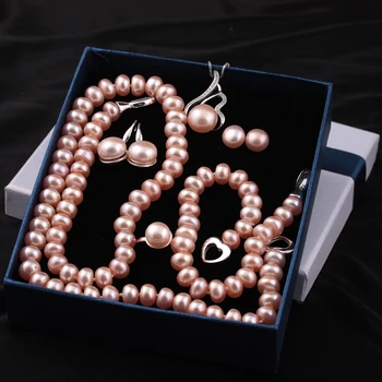 [MeiBaPJ] argint 925 6 seturi de elemente reale natural pearl set de bijuterii pentru femei, de calitate superioară culoare albă, cadou caseta