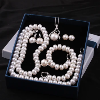 [MeiBaPJ] argint 925 6 seturi de elemente reale natural pearl set de bijuterii pentru femei, de calitate superioară culoare albă, cadou caseta