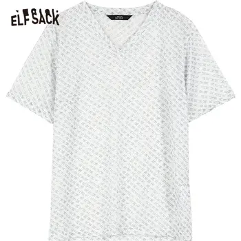 ELFSACK Geometrice Multicolor Print Casual Harajuku Femei T-Shirt de Vară 2020 Litere Albe cu Maneci Scurte coreean Doamnelor de zi cu Zi Topuri