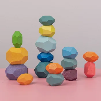 Noul Curcubeu din Lemn, Piatră Jenga pentru Copii Blocuri de Jucării Educative, Creative Stil Nordic Colorate Jucărie pentru Copii Cadouri