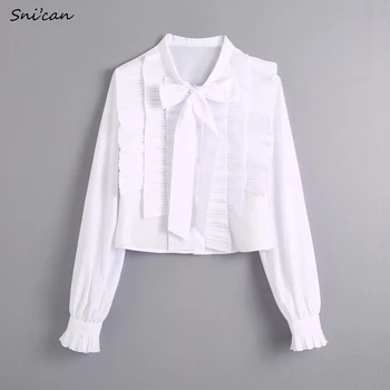Snican papion alb zburli bluza vintage de birou laides de bază bluze camisa mujer toamna 2020 femei tricouri za femme chandails