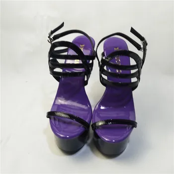 15 cm, papuci de casă, din piele de brevet sexy plus dimensiune cu toc înalt model de sandale, cadă dans sandale