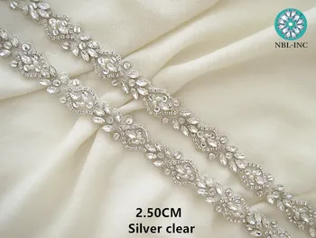 (5 metri) en-Gros de mireasa cu margele de cusut de cristal de argint stras aplicatiile trim fier pentru rochie de mireasa WDD0918
