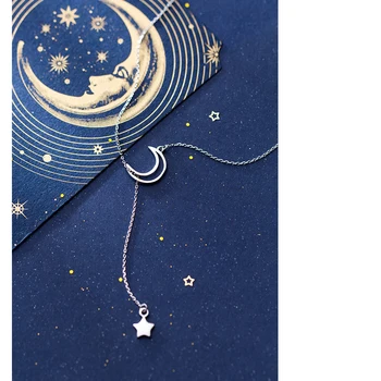 MloveAcc Coreea De 925 Sterling Silver Moon Star Coliere & Pandantive Argint Lanț Cravată Coliere Bijuterii Guler Colar