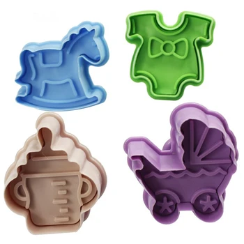 Bun 4buc Copilului de Tip Plastic de Copt Mucegai Bucătărie Biscuit Cookie Cutter Patiserie Piston 3D Fondant Tort de Decorare