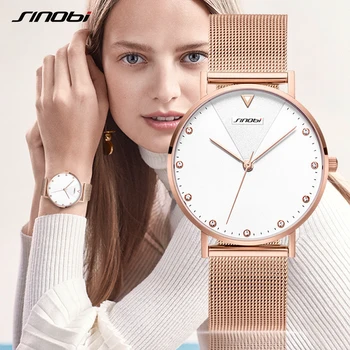 SINOBI Femei Simple Încheietura Ceasuri de Aur Watchband Calendar Top Brand de Lux Cristal de Cuarț Ceas Doamnelor Ceasuri reloj mujer