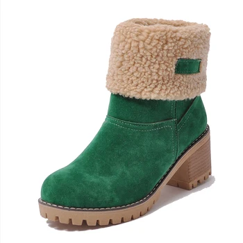 Karinluna de Înaltă Calitate de Vânzare Fierbinte femeie pantofi de iarna Zapada Ghete Plush Multicolor Turma Slip-On Pătrat Tocuri Groase