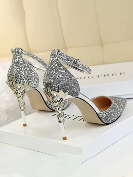 Vara Noi Cristal De Argint Pantofi De Nunta 2019 A Subliniat Tocuri Înalte, Bine Cu Wild Paiete Catarama Sandale