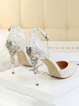 Vara Noi Cristal De Argint Pantofi De Nunta 2019 A Subliniat Tocuri Înalte, Bine Cu Wild Paiete Catarama Sandale