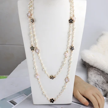 Mic Vânt Parfumat Camellia Pearl Colier Lung Toamna Iarna Lux Collier Femme Floare Lanț Pulover Colier