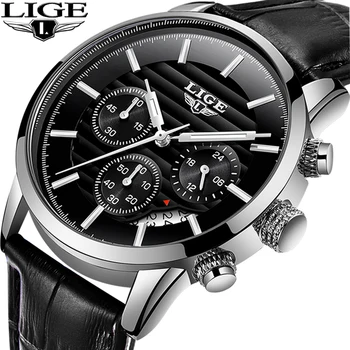 LIGE 2020 Luxury Mens Ceasuri Curea de Piele Cronometru Mâinile Luminos Calendar 30M rezistent la apa Bărbați Ceas de mână Cuarț Ceas Masculin