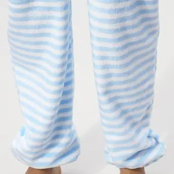 Drăguț Albastru Femeile Flanel Pijamale Pijama Kigurumi Confortabil, Cald Și Moale Pijamale În Dungi Casual Cu Glugă Homewear Îmbrăcăminte De Noapte
