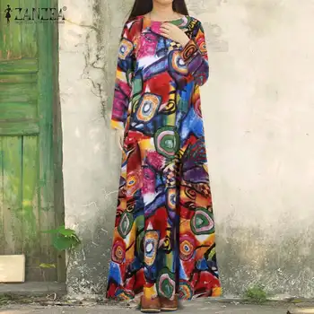 ZANZEA Boem Maneca Lunga Florale Imprimate Sundress Femei Maxi Lung Dresss Primăvară Vestido Femme Halat Liber Caftan de Epocă Dress7