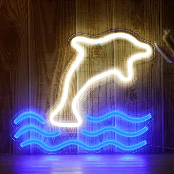Delfin Lumina de Neon LED Neon Lumini de Perete pentru Dormitor Decor Nunta Bar Petrecere de Ziua Îndrăgostiților USB de Crăciun, Lumini de Noapte