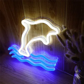 Delfin Lumina de Neon LED Neon Lumini de Perete pentru Dormitor Decor Nunta Bar Petrecere de Ziua Îndrăgostiților USB de Crăciun, Lumini de Noapte