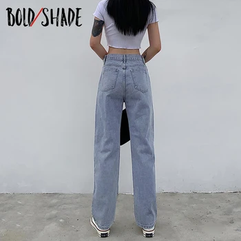 Bold Umbra femeii anilor ' 90, Stilul de Blugi cu Talie Înaltă Solide în Vrac Direct Pantaloni Pentru Toamna si Iarna Y2k Moda coreeană Indie Blugi 2020