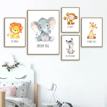 Leu, Maimuță, Elefant, Girafa Pepinieră Nordic Postere Si Printuri De Arta De Perete Panza Pictura Pe Perete Imagini Fată Băiat Decor Camera Pentru Copii