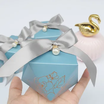 Cutie cadou Diamant Albastru de Hârtie Cutie de Bomboane de Nunta Favoruri pentru Oaspeții Ciocolata Ambalaj Cutie Copil de Dus la Petrecerea de Ziua Decor