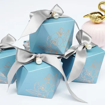 Cutie cadou Diamant Albastru de Hârtie Cutie de Bomboane de Nunta Favoruri pentru Oaspeții Ciocolata Ambalaj Cutie Copil de Dus la Petrecerea de Ziua Decor