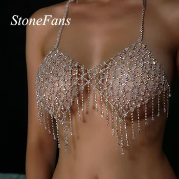 StoneFans Sexy AB Cristal Ciucure Corpul Sutien Lanț de Bijuterii pentru Femei Stras Sutien San Colier Corpul Piept Lanț de Bijuterii Cadou