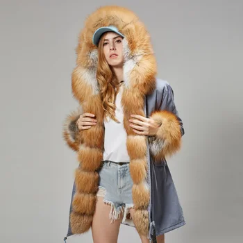 Maomaokong de moda de îmbrăcăminte pentru femei blană de Vulpe de mare guler de blană haină de Blană Parker captuseala detasabila
