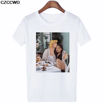 CZCCWD Femei Haine 2019 Moda Tricou Ulzzang Harajuku Prinț Prințesă Tricou de Agrement Streetwear Hipster Femeie T-shirt, Blaturi