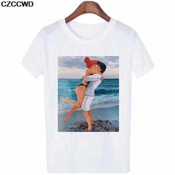 CZCCWD Femei Haine 2019 Moda Tricou Ulzzang Harajuku Prinț Prințesă Tricou de Agrement Streetwear Hipster Femeie T-shirt, Blaturi
