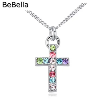 BeBella stil Casual forma de cruce colier cu Genuine Czech crystal pentru femei, cadou,5 culori