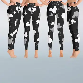 Femeile Iute Uscat Sport Fitness Jambiere Negre Desen Animat Mouse-Ul Imprimat Sport Pantaloni De Yoga Slim Ciorapi Pantaloni Pentru Femei