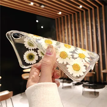 Drăguț Real Daisy Flower Caz Moale Pentru Samsung S8 S9 S10 Plus S10E Nota 9 8 Florale Capacul din Spate Pentru iPhone 6 6S 7 8 Plus X XS Max XR